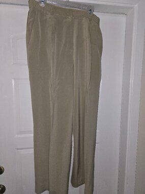 Women's Pants Beige Front Pleat Zip Belt Loops Lined Jones NY size 14 1990s
